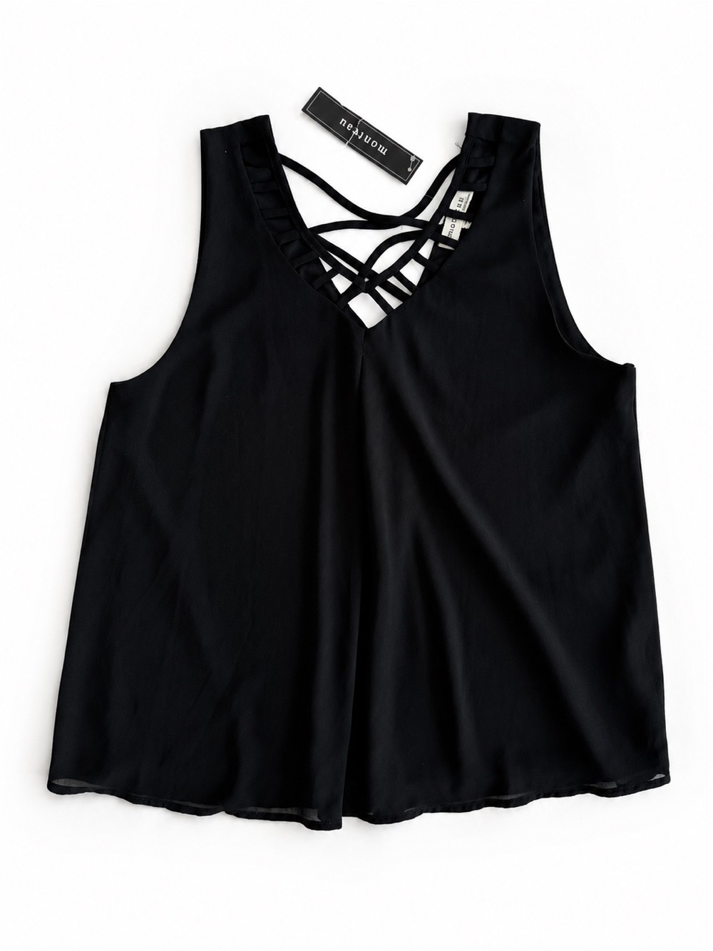 Monteau Black Sleeveless Crisscross Neck Blouse – Size M – NWT